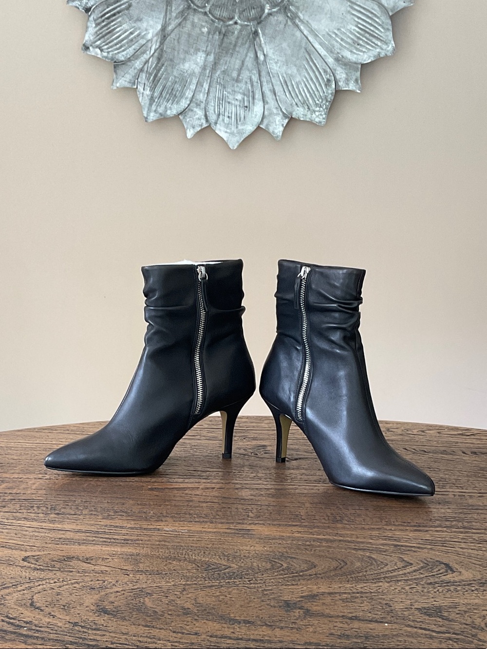 Bella Vita Black Pointed Toe Stiletto Ankle Boots with Side Zipper